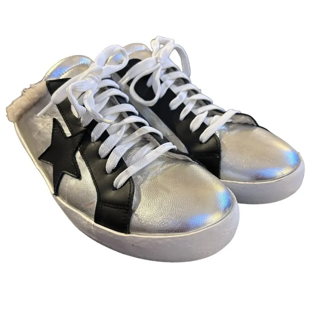 L’idea by Lori Silver Leather Slide Fleece Lined Sneakers Sz 40